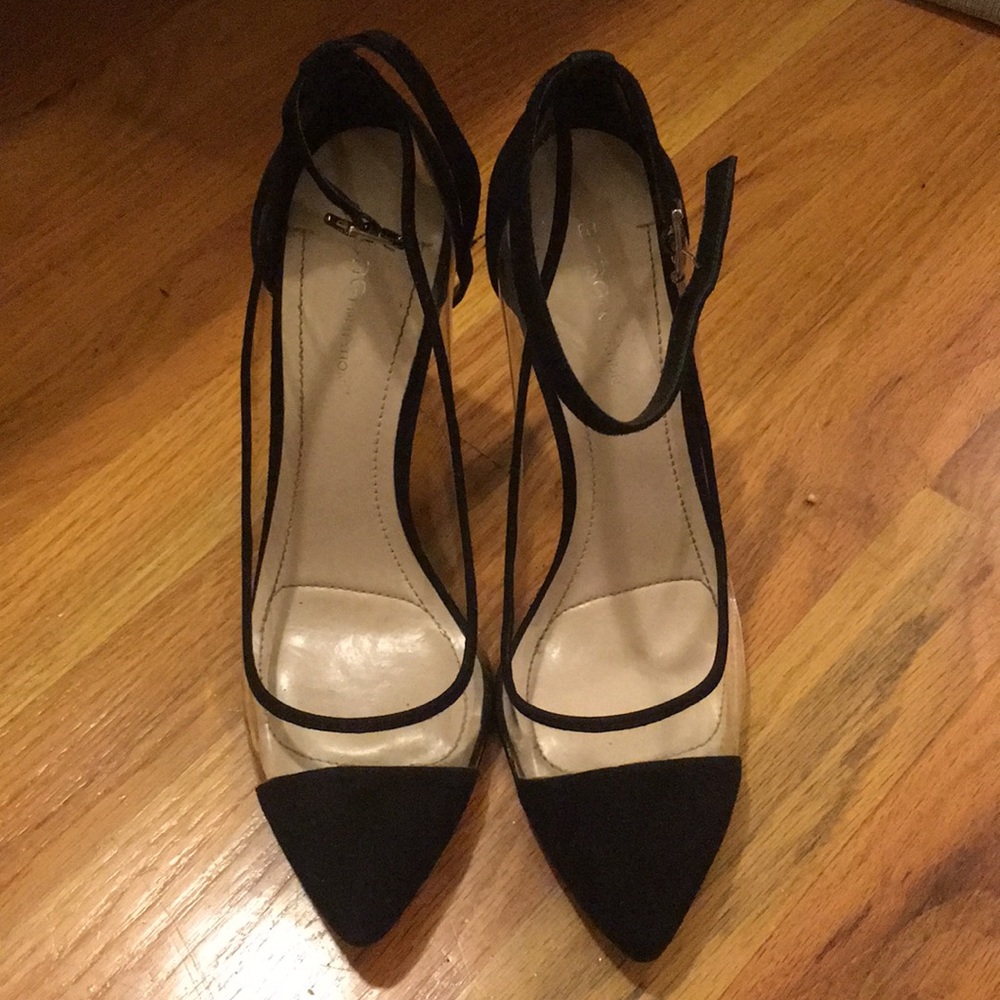 BCBG Generation Transparent/Black suede heels